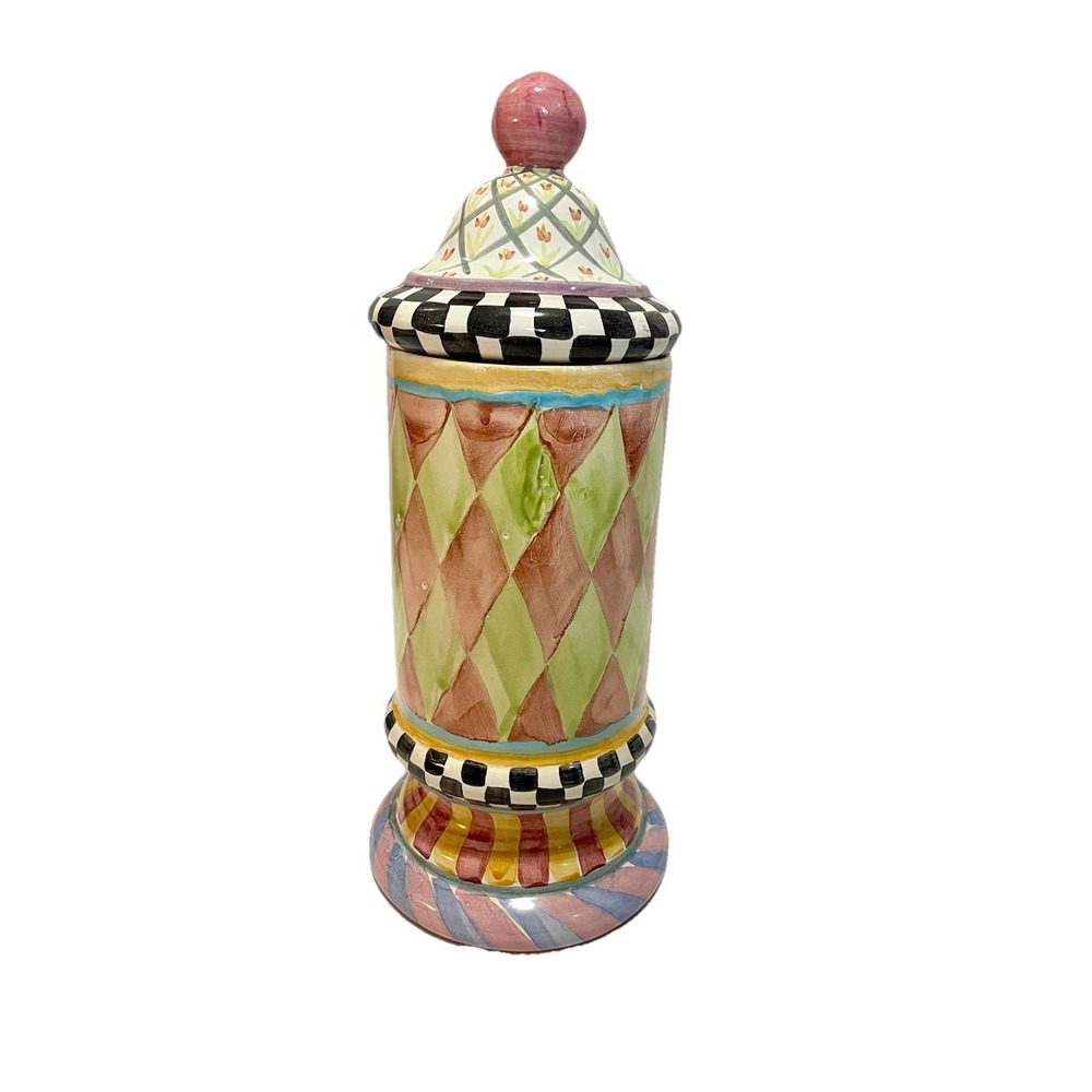 Mackenzie- Childs 1995 Odd Fellows Large Column Canister Harlequin Design